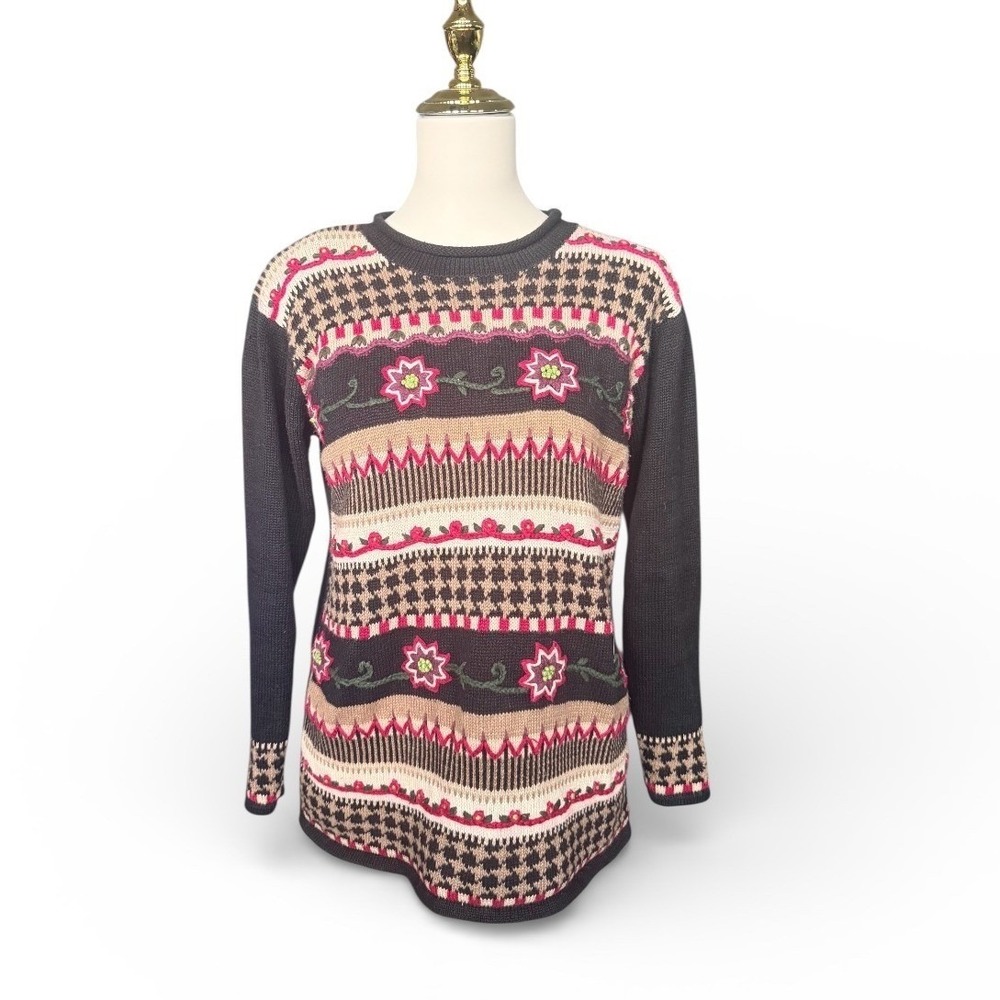 Vintage Paul Harris Design Women Sweater Size S Fair Isle Floral‎ Knit Size S